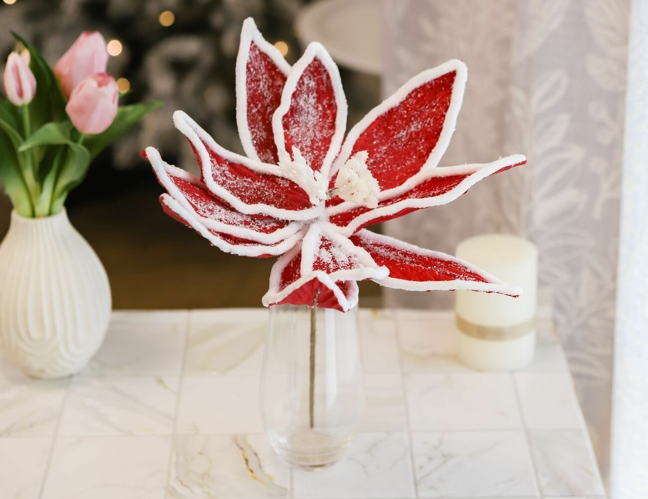 Декоративный цветок пуансеттия 'линди' текстиль ярко-красная 30 см Due Esse Christmas XNA22032741