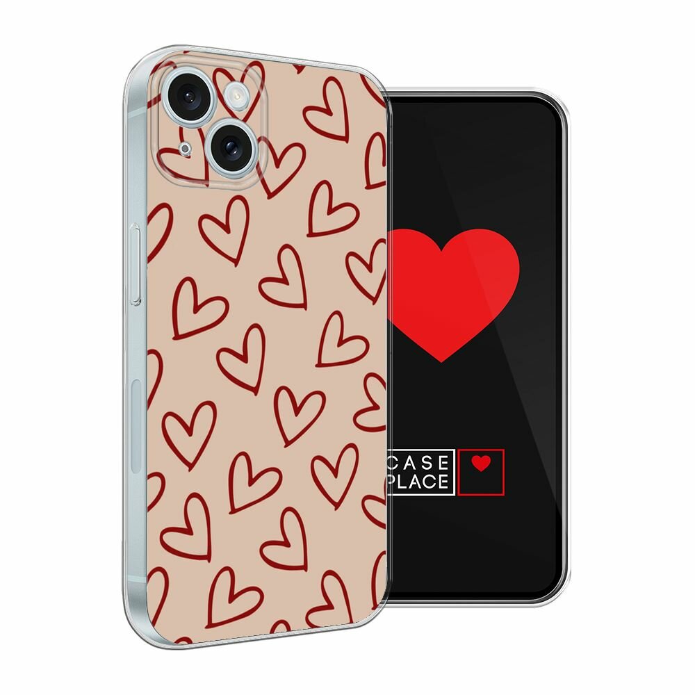 Чехол на Apple iPhone 15 Plus / Айфон 15 Плюс с принтом "Little hearts doodles 1 - 14 февраля" — фото 1