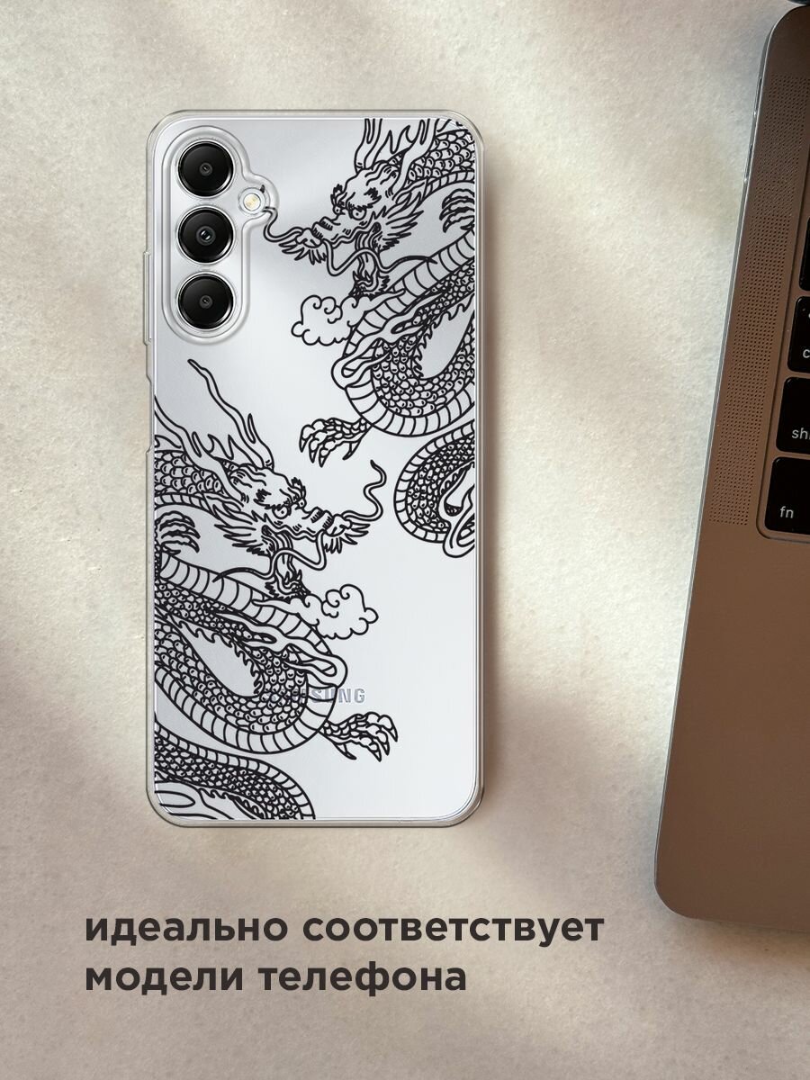 Чехол на Samsung Galaxy A05s / Самсунг Галакси A05s с принтом "Два китайских дракона", прозрачный — фото 1