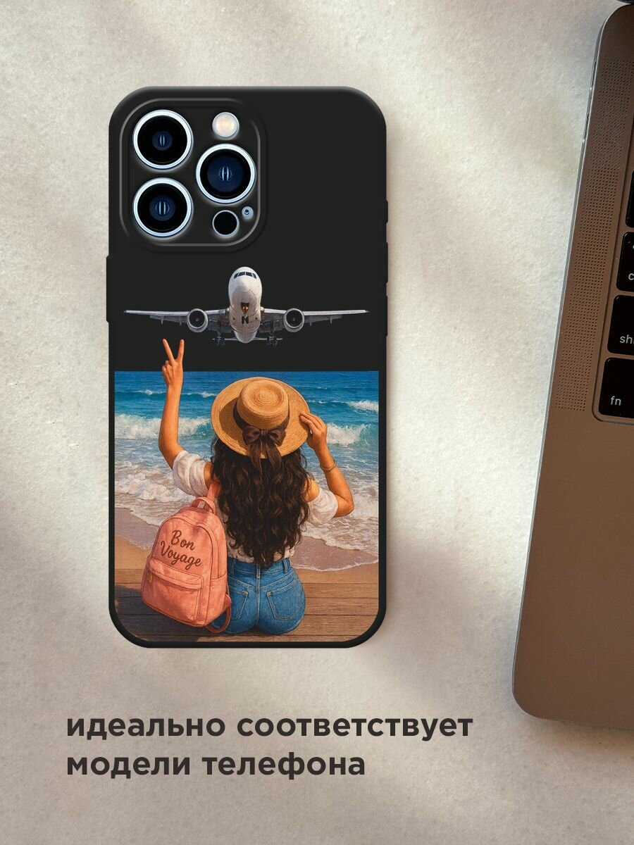 Черный матовый чехол на Apple iPhone 13 Pro / Айфон 13 Про с принтом "Bon Voyage" — фото 1