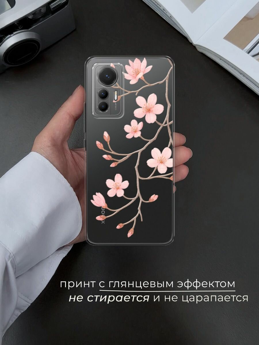 Чехол на Xiaomi 12 Lite / Сяоми 12 Лайт с принтом "Веточка распускающейся сакуры 2" — фото 1