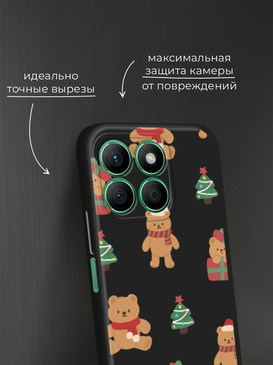 Черный матовый чехол на Honor X8B / Хонор X8B с принтом "Игрушечный новогодний мишка" — фото 1