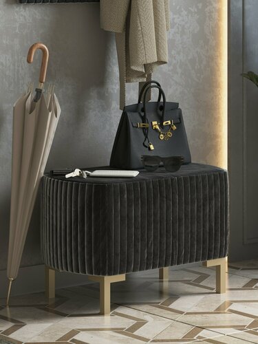 Изображение товара Пуф банкетка из велюра Рич 4.1 цвет Черный краш/золото, золотые опоры