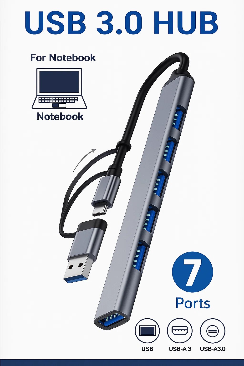 USB HUB 3.0 на 7 портов — многофункциональный разветвитель для ноутбука