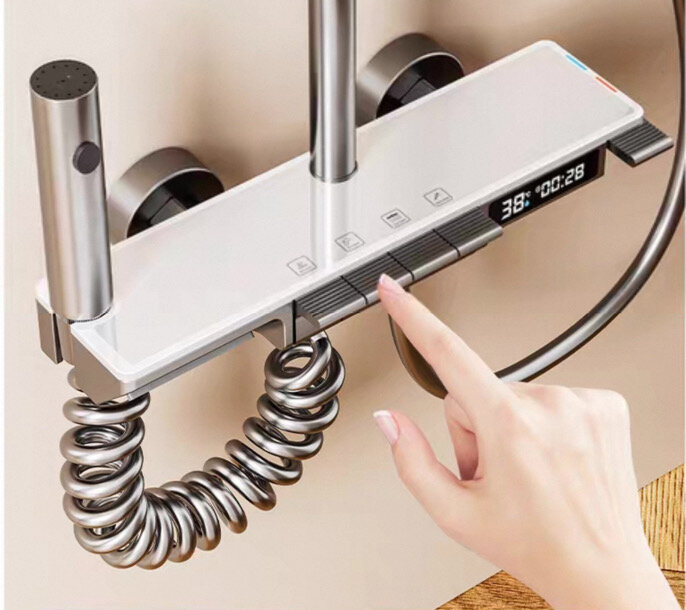 Душевая система с тропическим душем с подсветкой и индикатором температуры смеситель для ванны с душем белый 160см