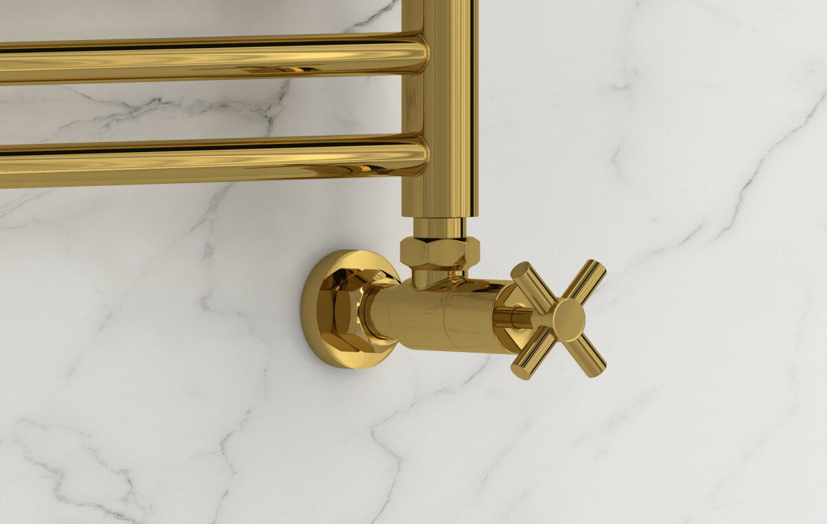 Вентиль Сунержа 03-1408-1234 Вентиль угловой, (крест) G 1/2" НР х G 3/4" НГ, золото