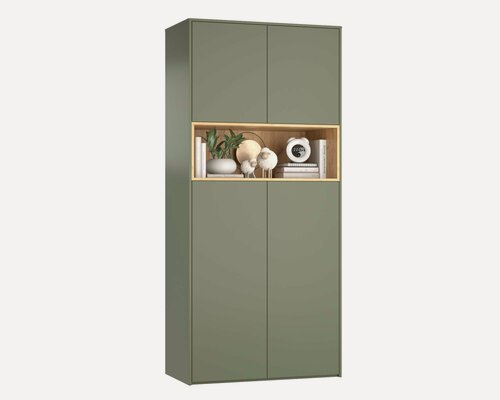 Изображение товара Шкаф распашной для одежды "Рокки 7" 100х220х52 Зеленый дымчатый / Дуб крафт золотой