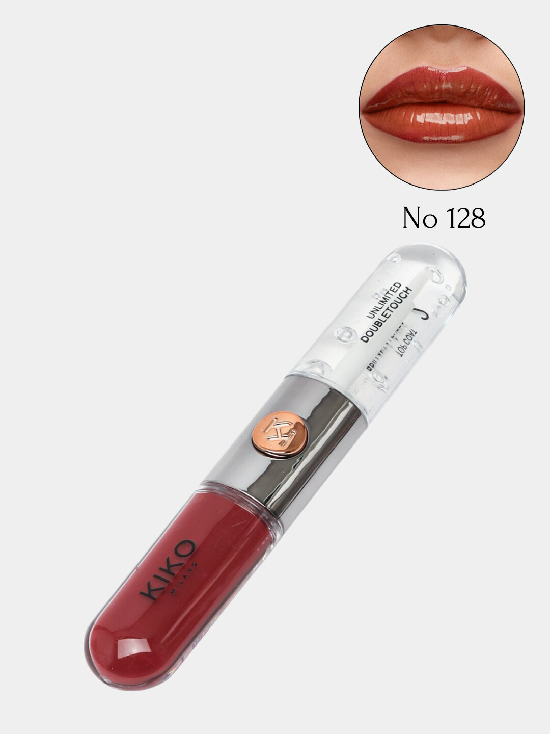 Блеск помада для губ Kiko 128, жидкий, смягчающий и сияющий, эффектом 3D, 2 в 1, двусторонняя