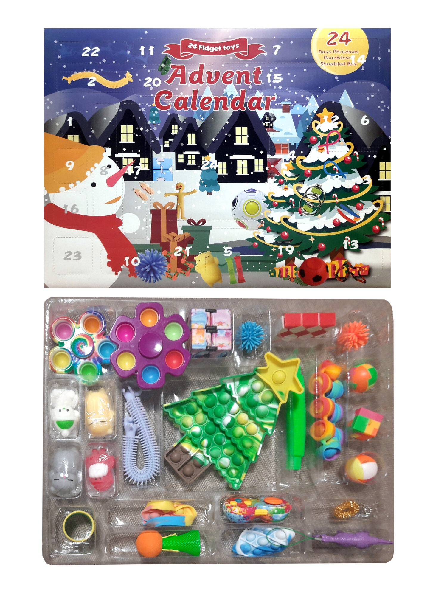 Игрушка Адвент - календарь на 2026 год. Антистресс к Новому Году набор 24 штуки. Рождественский набор advent calendar.