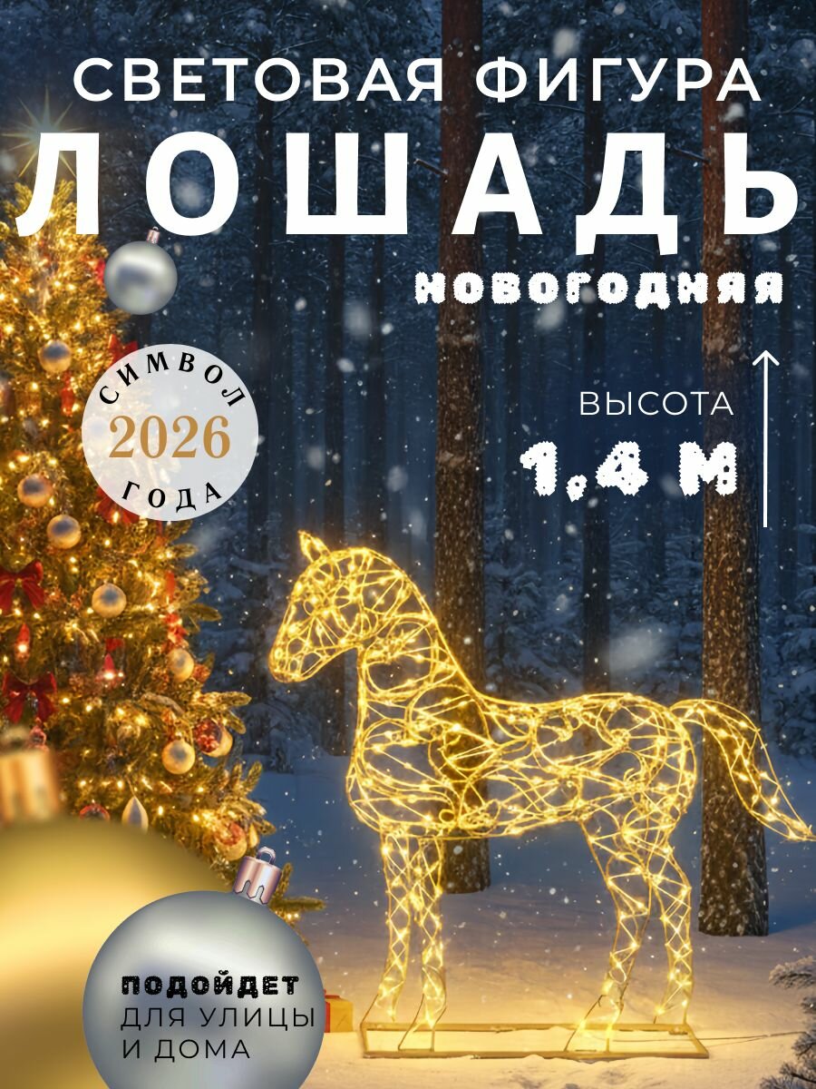 Новогодняя фигура "Лошадь", 3D, с подсветкой, металл, 140x30 см