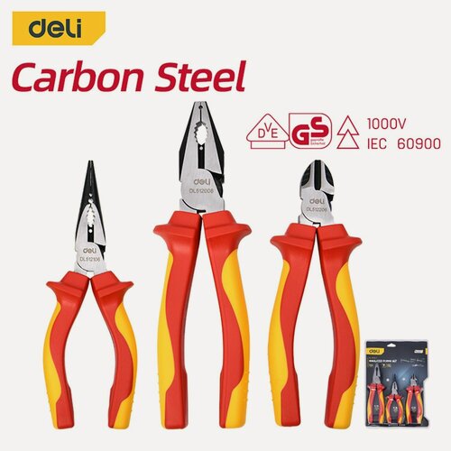 Изображение товара Набор плоскогубцев диэлектрических DL512003T (сталь Cr-V, сертификат VDE до 1000 В)