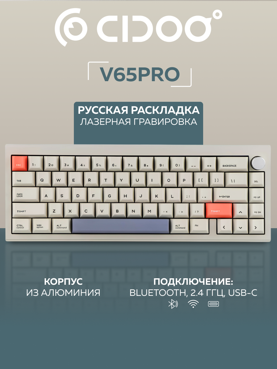 Беспроводная клавиатура механическая CIDOO V65, 66 клавиш, русская раскладка
