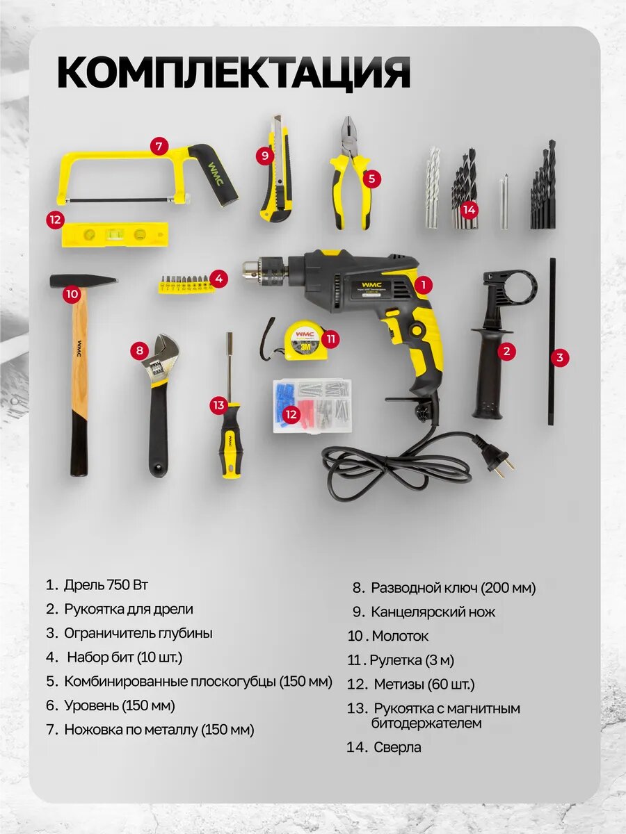 Дрель электрическая с набором инструментов 95 предметов