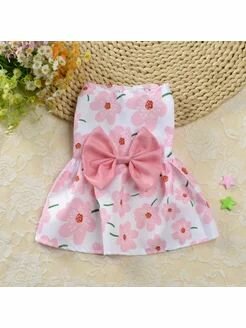 Платье для животных розово-белое с бантом разм XS (19)