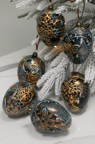 Изображение товара Набор ёлочных украшений-яиц монтальчино, стекло, тёмные, 10 см, 6 шт, Winter Deco 4060358