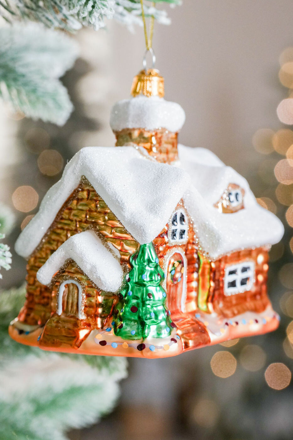 Ёлочная игрушка золотой домик, стекло, 11 см, Winter Deco 5030095