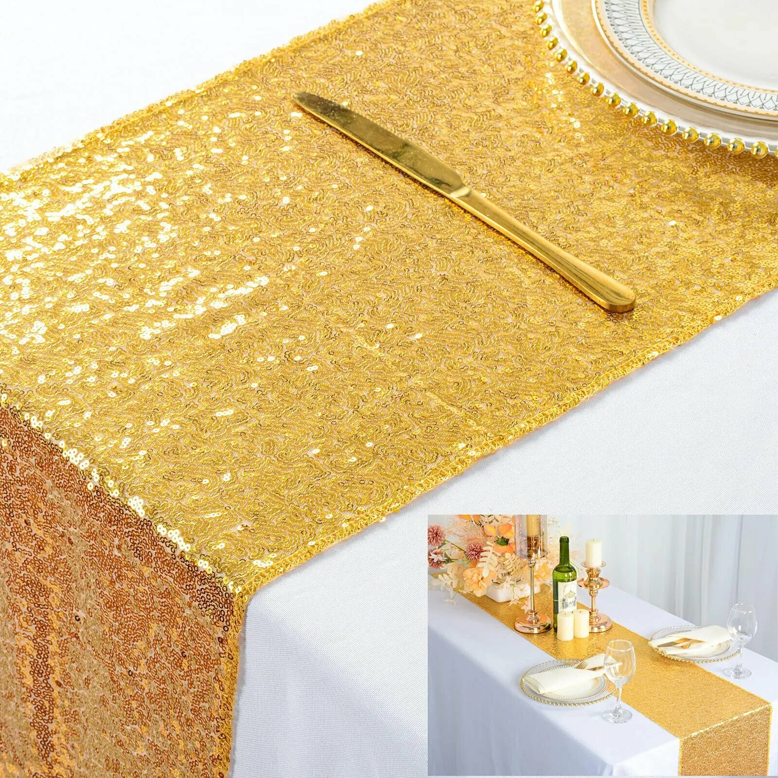 Желтая скатерть с блестками Gold