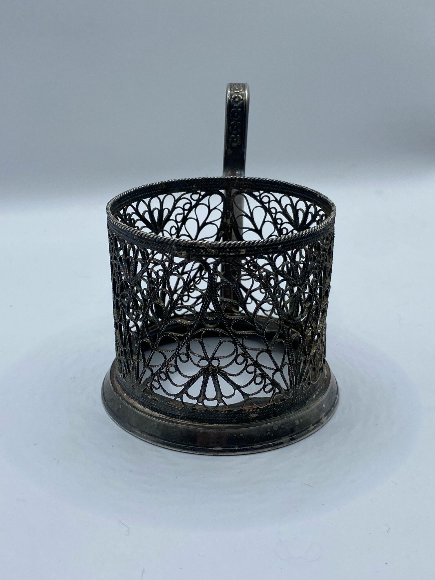 Подстаканник "Цветы" Скань. Мельхиор. СССР. — фото 1