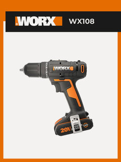 Изображение товара Дрель-шуруповерт аккумуляторная WORX WX108, 50Нм, 20В, 2Ач x2, ЗУ 2А, кейс