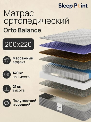 Изображение товара Sleep.Point Матрас Orto Balance 200х220, независимые пружины, ортопедический, двуспальный