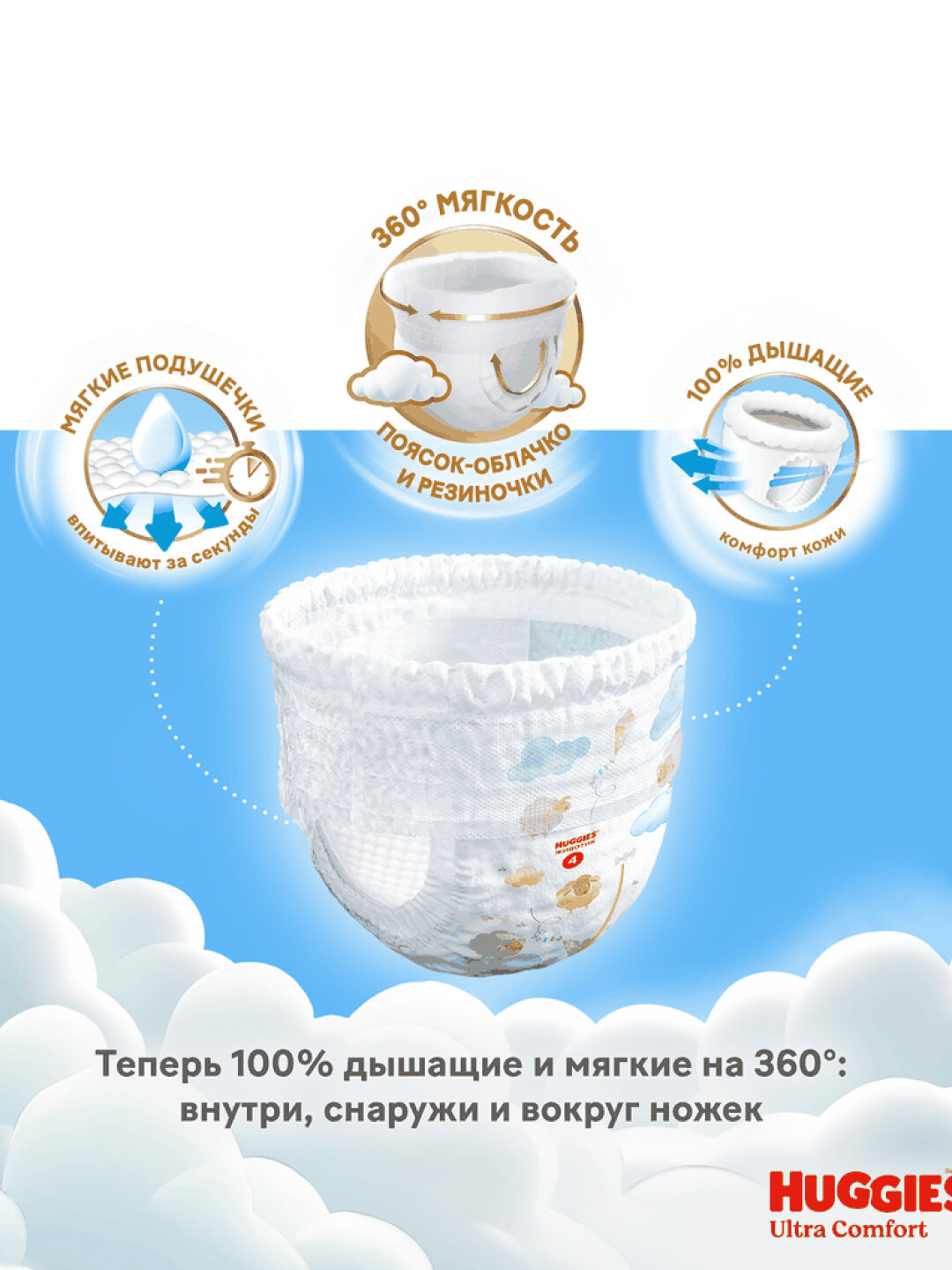 Трусики Huggies Ultra Comfort, для девочек, 4 размер, 9-14 кг, ночные, 46 шт. — фото 1