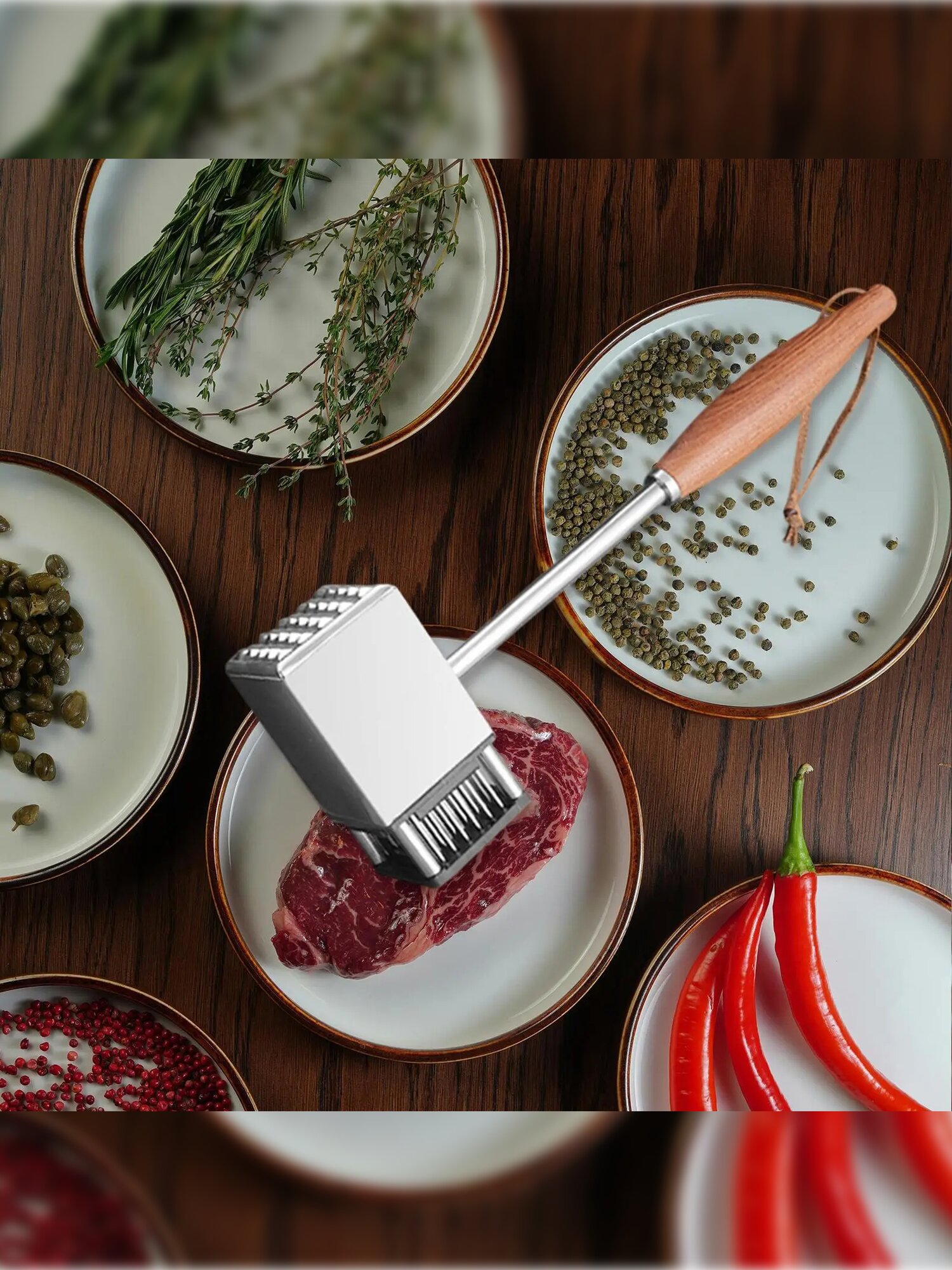 Молоток для отбивания мяса двухсторонний, серебристый, 32 см / Тендерайзер для мяса