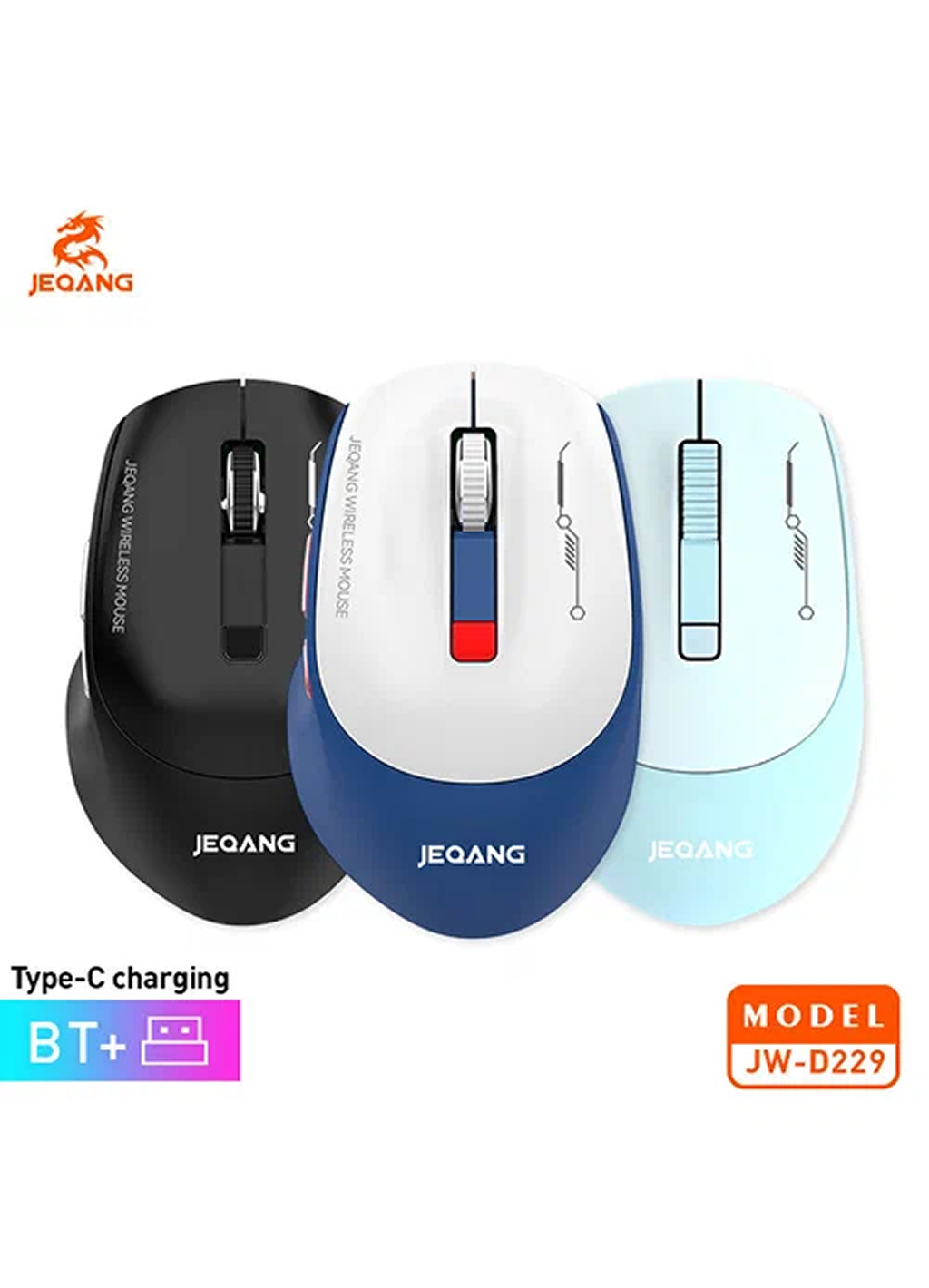 Мышь Jeqang JW-D229, BT, мини, 3D-дизайн, эргономичная, оптическая.