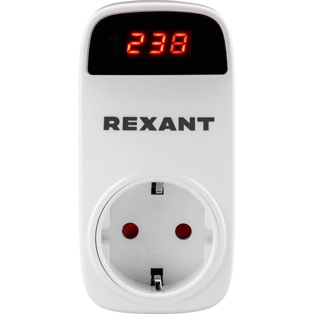 Реле напряжения REXANT «вилка-розетка» c дисплеем 16А 10-6040 — фото 1
