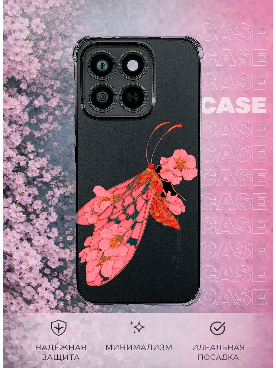 Чехол на Honor X8C с принтом Сакура и бабочка