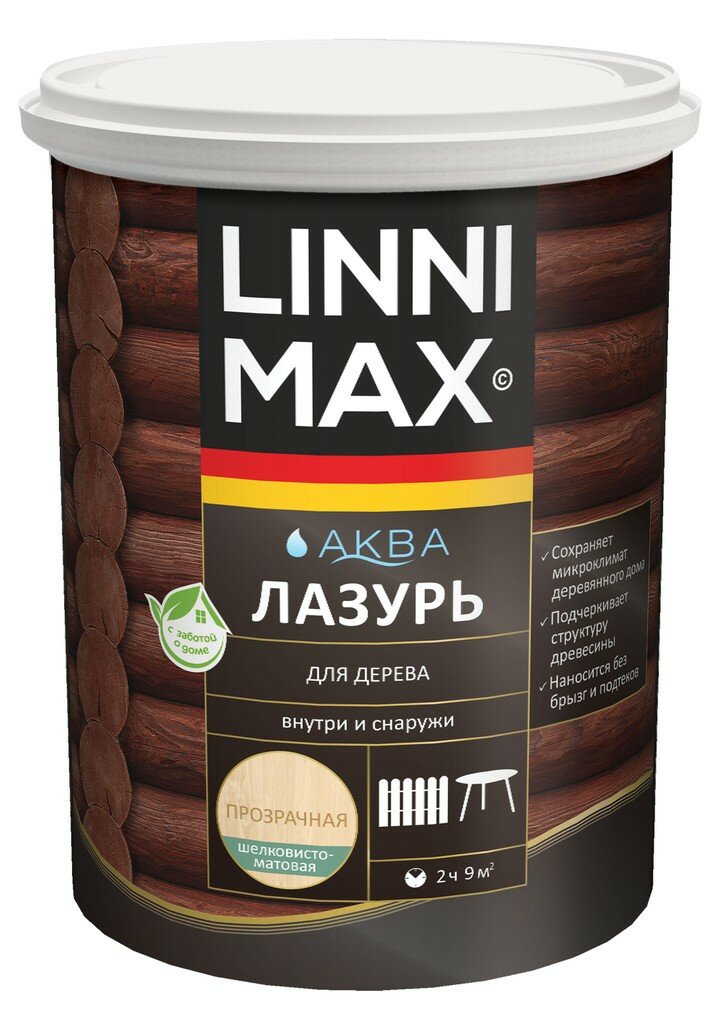 Лазурь водно-дисперсионная LINNIMAX Аква Лазурь для дерева 09 л