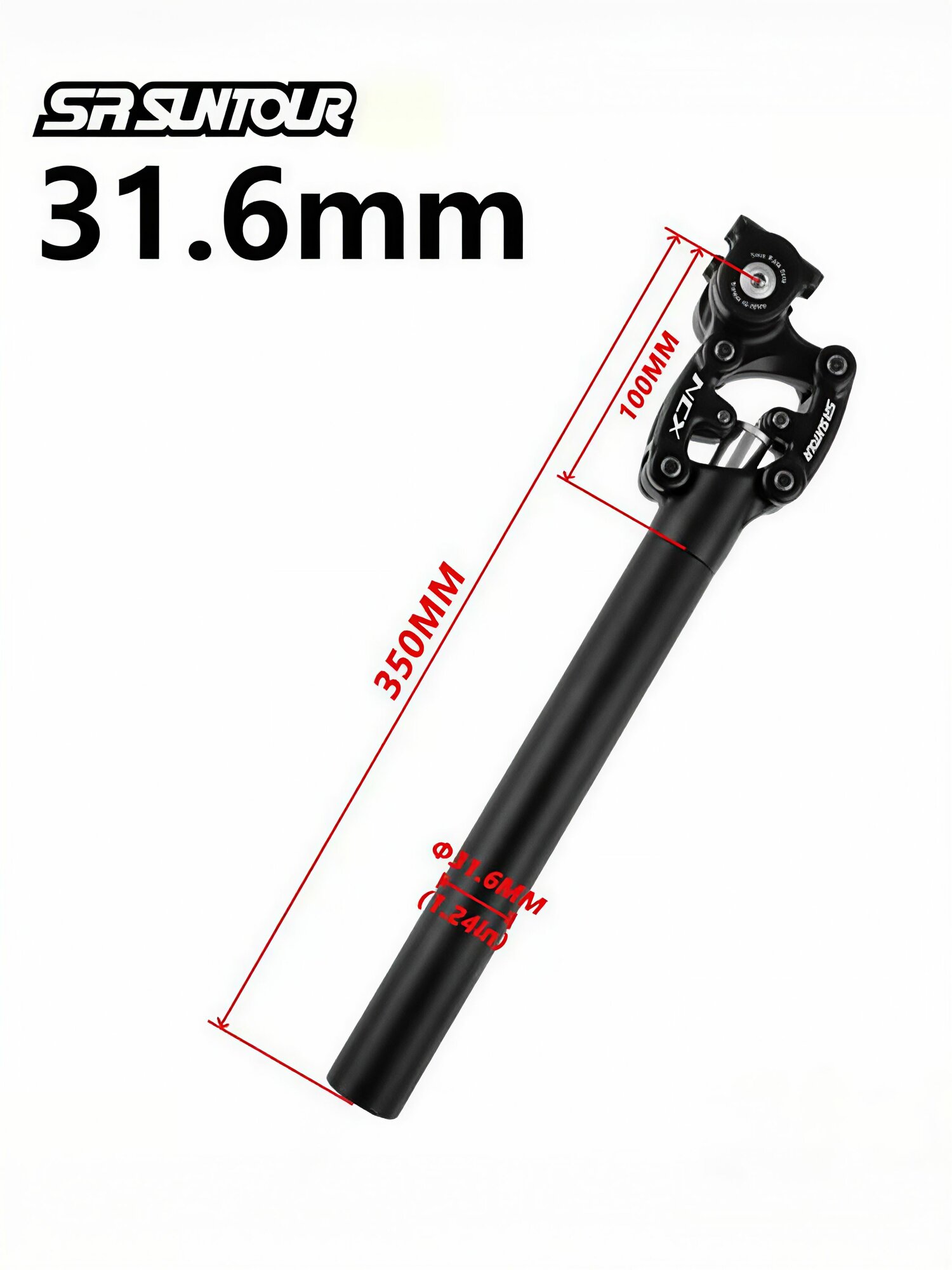 SR SUNTOUR NCX Штырь подседельный для велосипеда 31.6x350mm, с нейтральной пружиной