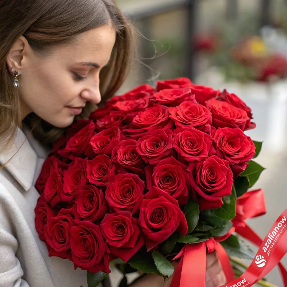 Букет живых цветов 23 красные розы 40 см под ленту от АзалияНау