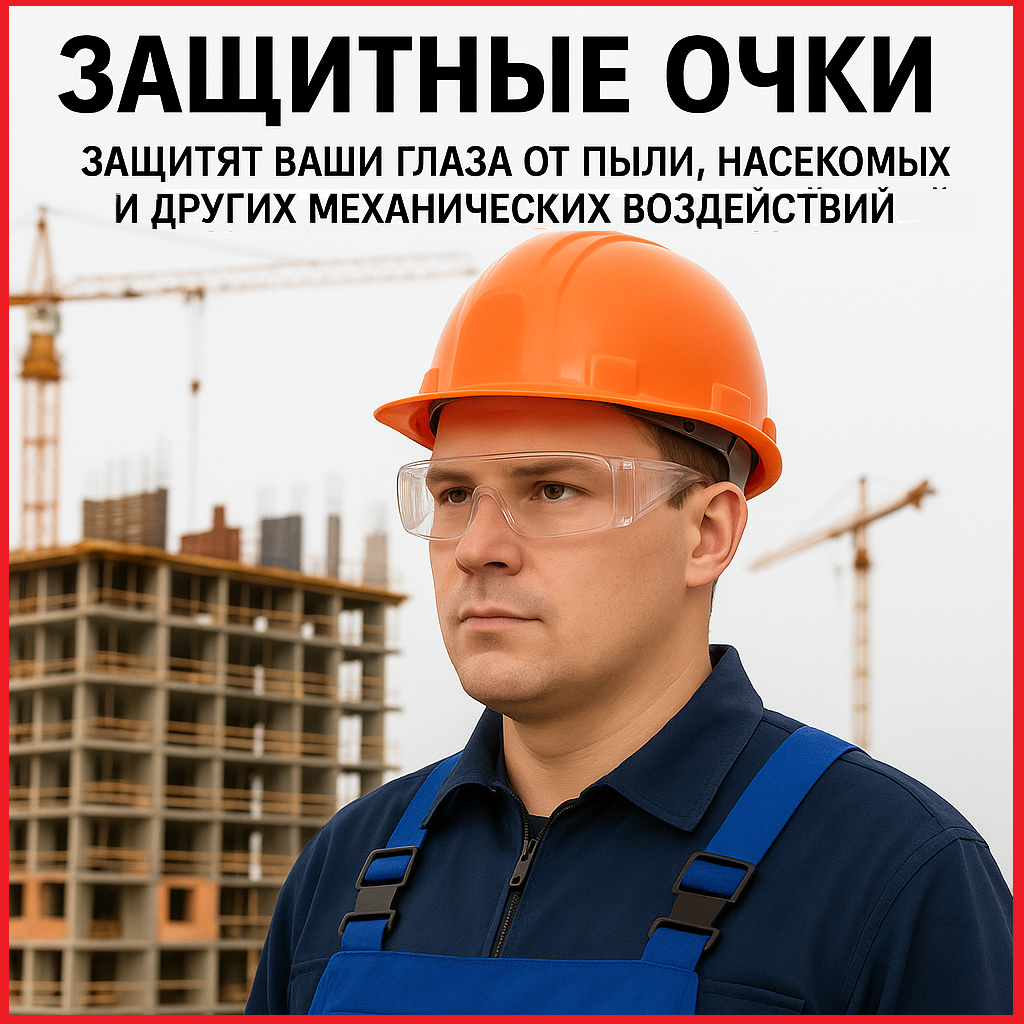 Очки защитные прозрачные с увеличенной боковой защитой для взрослых