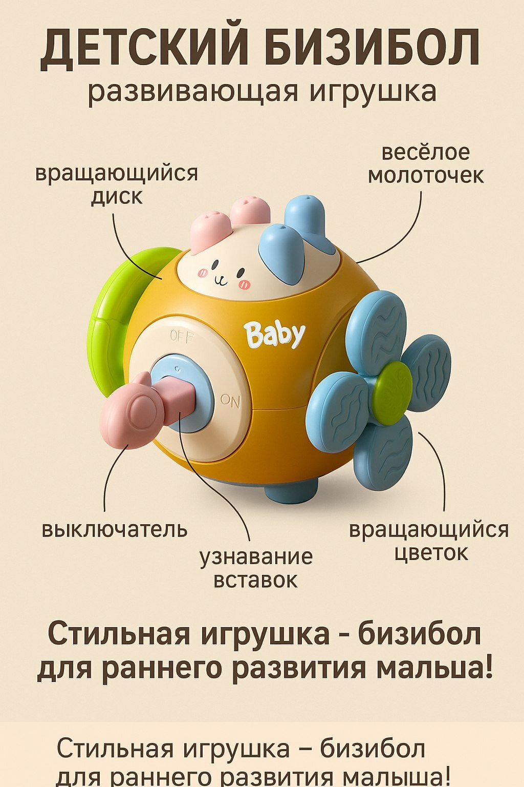 Развивающая игрушка бизиборд, для моторики и развития, 1-3 лет