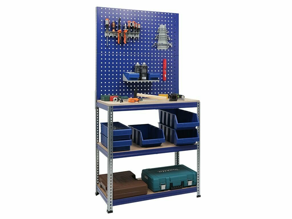 Верстак ПРОМЕТ Garage Set 3 универсальный нагрузка 450кг 4 полки синий серый