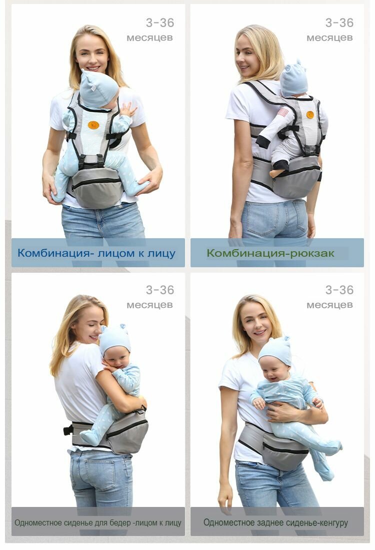 Картинки Детский рюкзак-кенгуру для путешествий. Трансформер кенгуру эргорюкзак для новорождённых от 2 мес. Серый