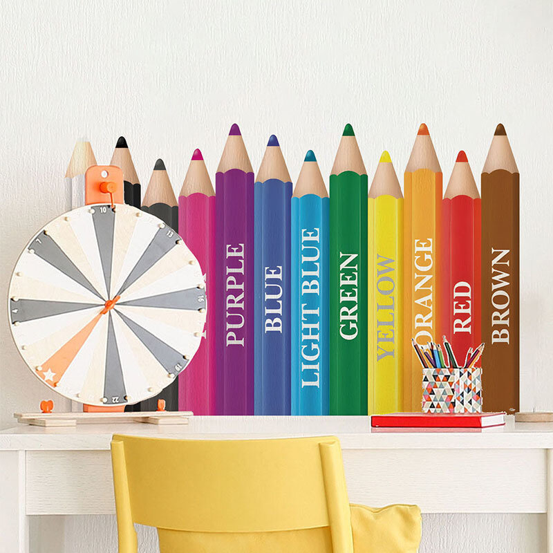 Наклейки на стену с цветными карандашами обучающие обои с героями мультфильмов обучающие цвета самоклеящиеся съемные наклейки для декора детской комнаты детского сада класса учебной зоны ПВХ 40x635 см