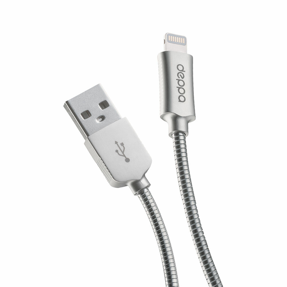 Кабель для зарядки смартфона Steel USB - Lightning, алюминий, MFI, 1.2м, стальной, Deppa 72272