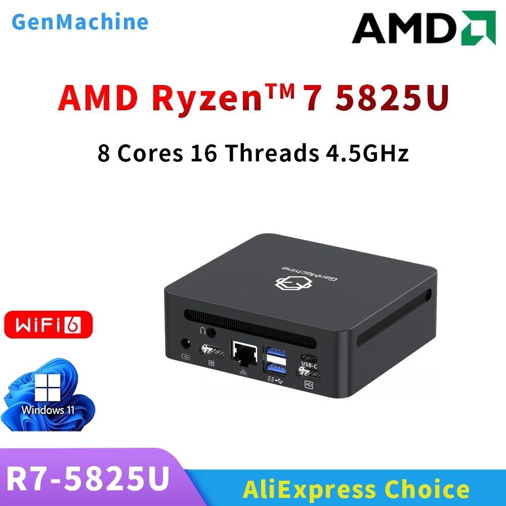 SZBOX Мини ПК AMD Ryzen 7 5825U/5800U 16 ГБ 512 ГБ, NO RAM NO SSD