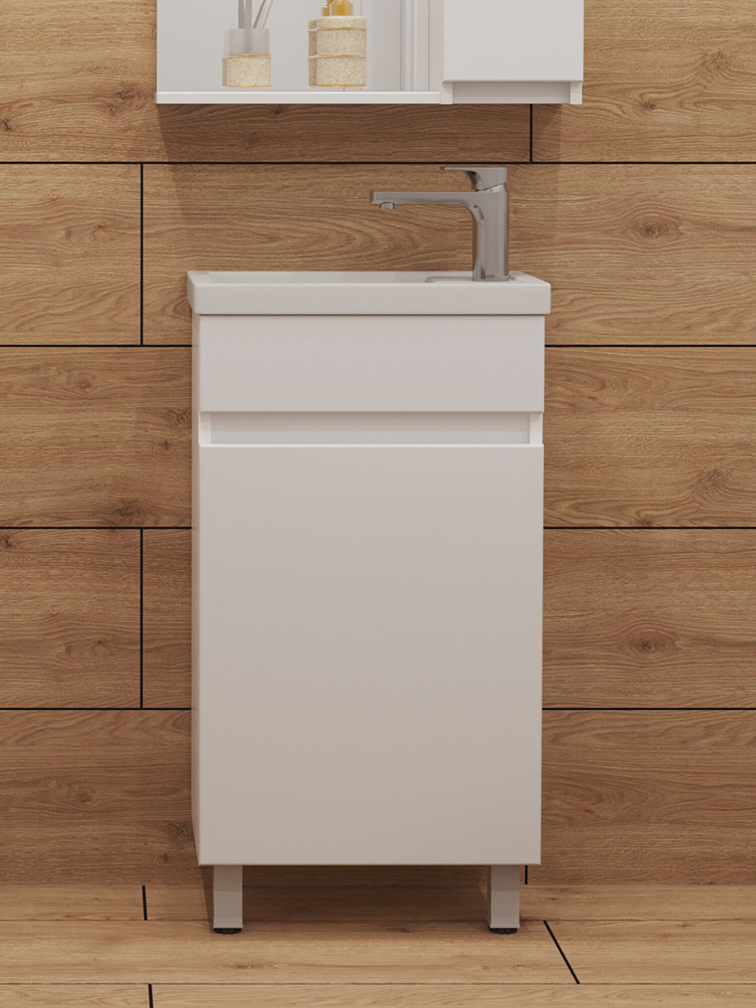 Тумба напольная SanStar Квадро 45 с раковиной Фостер 45 (комплект) для ванной комнаты белая