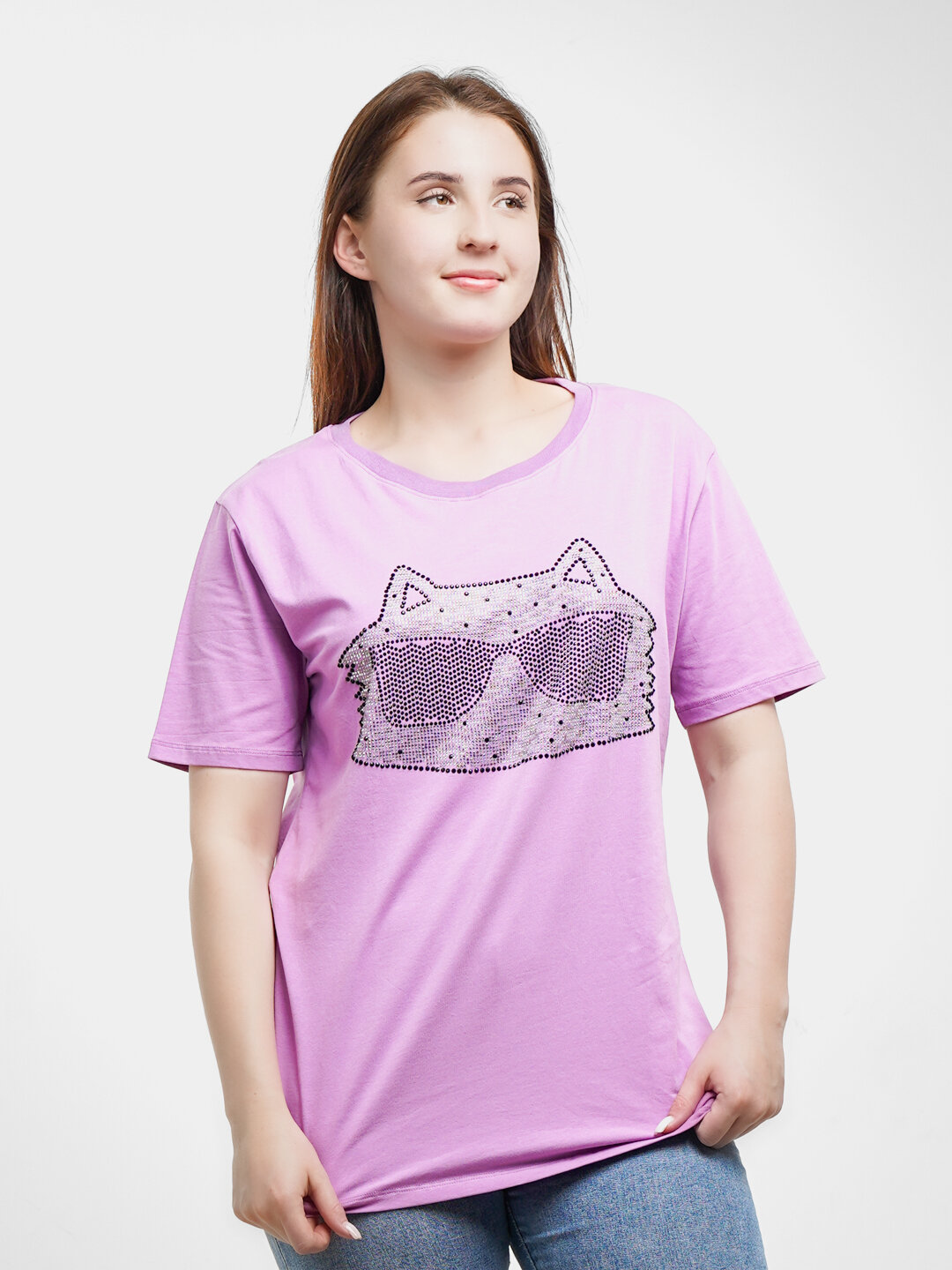 Футболка Красивые футболки из хлопка с креативным принтом — выбор для уверенных женщин, размер s, сиреневый — фото 1