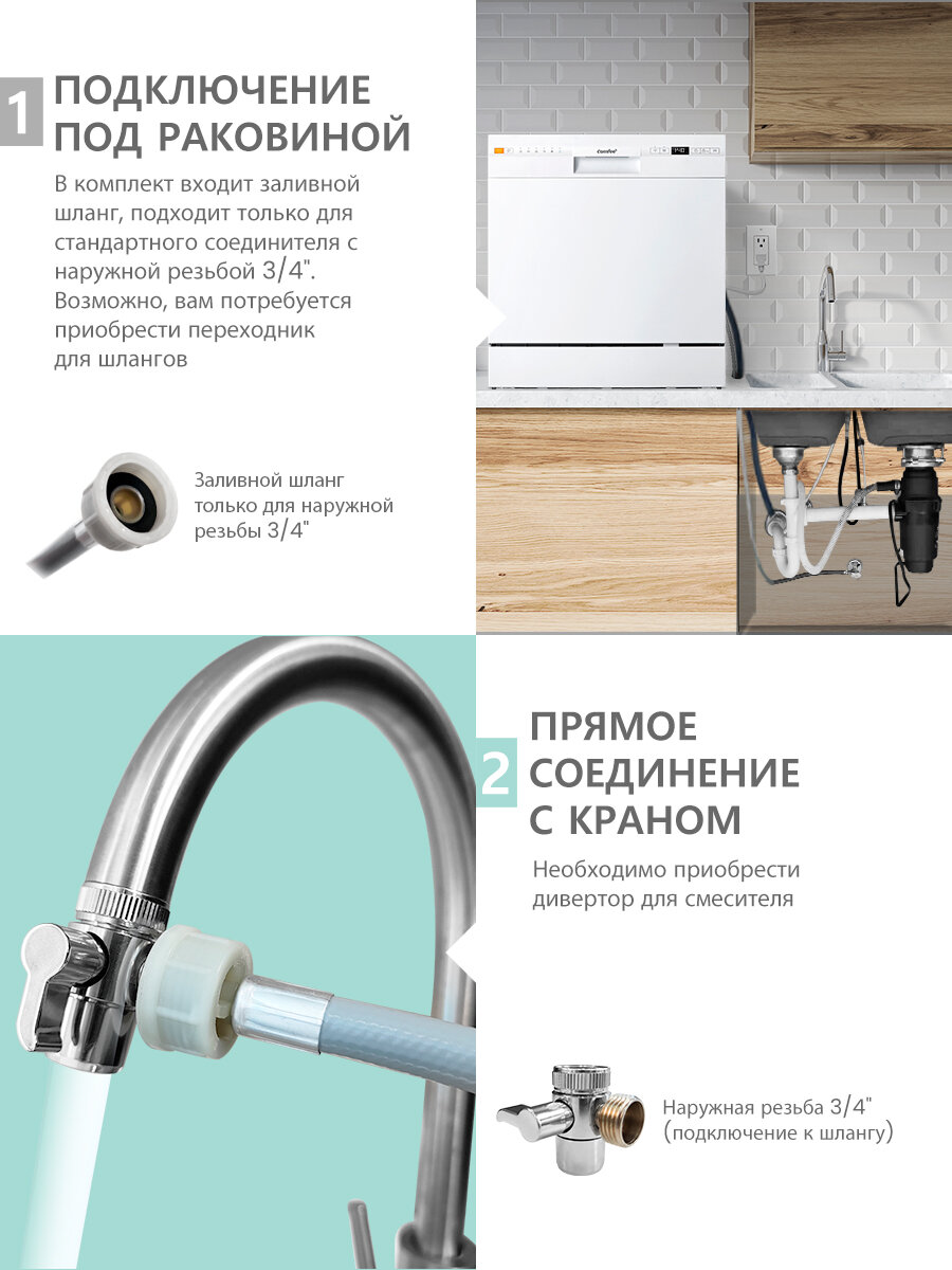 Компактная посудомоечная машина Comfee CDWC552Wi, Wi-Fi, 8 комплектов, 7 программ, самоочистка, экспресc-мойка — фото 1