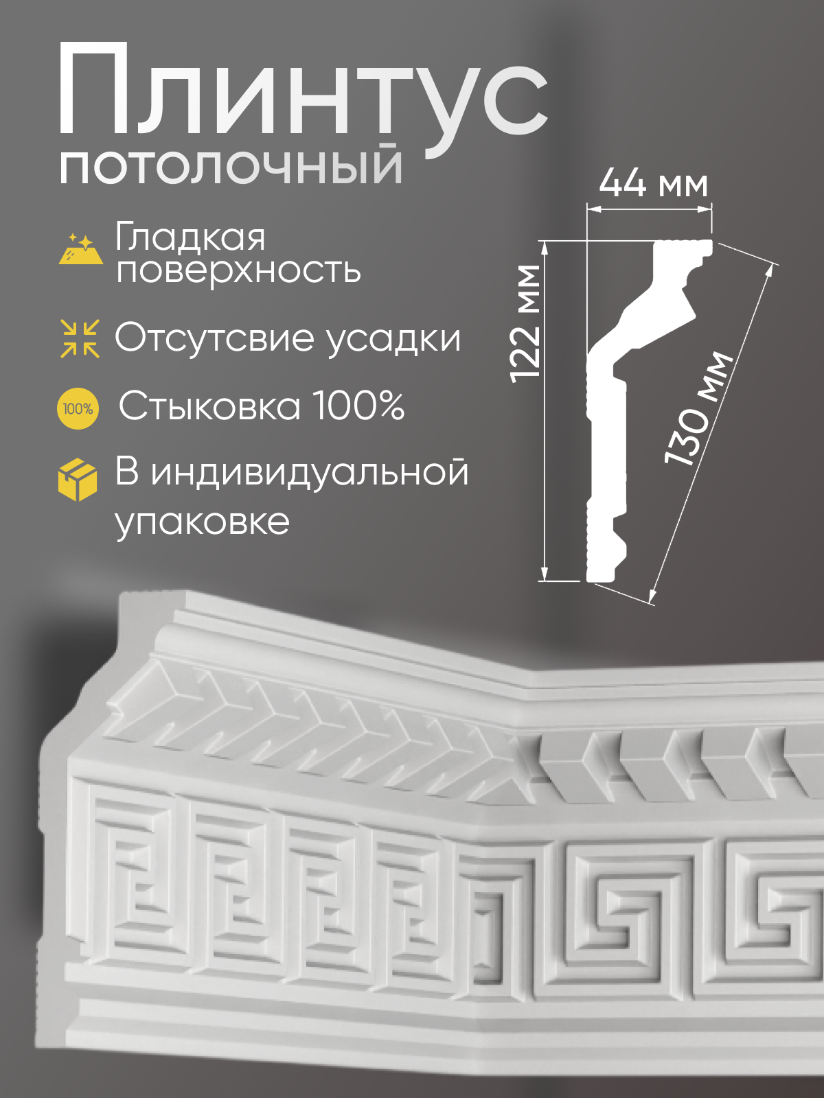 Плинтус потолочный 18 шт GLANZEPOL 200 см пенополистирол белый GP55
