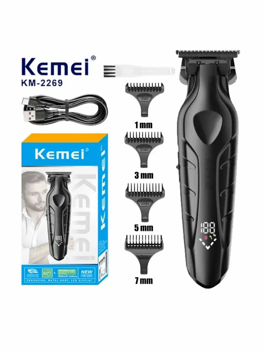 Триммер для волос Kemei KM-2269, для тела, для бороды и усов, питание от USB