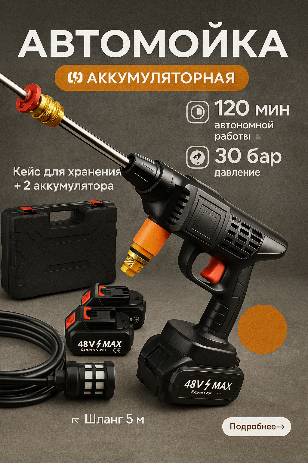 Аккумуляторная мойка высокого давления для автомобиля 2 аккумулятора 30 Бар