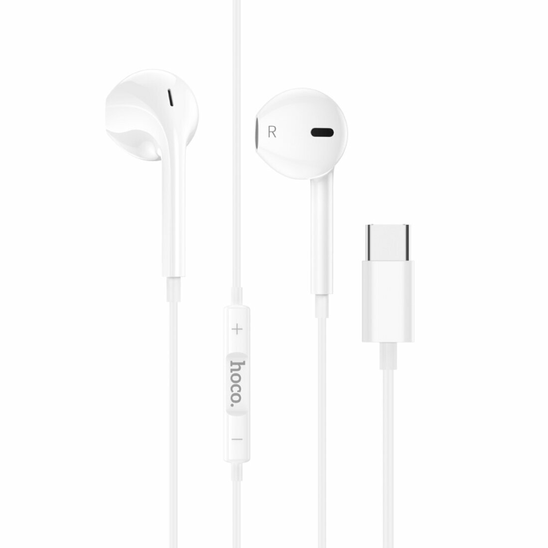 Проводные наушники M101, Type-C Crystal joy wire-controlled earphones with microphone, HOCO, белые