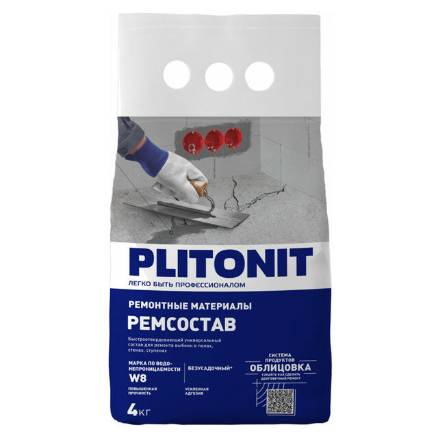 Смесь ремонтная PLITONIT РемСостав универс. повыш. прочн. водонепр. 4кг
