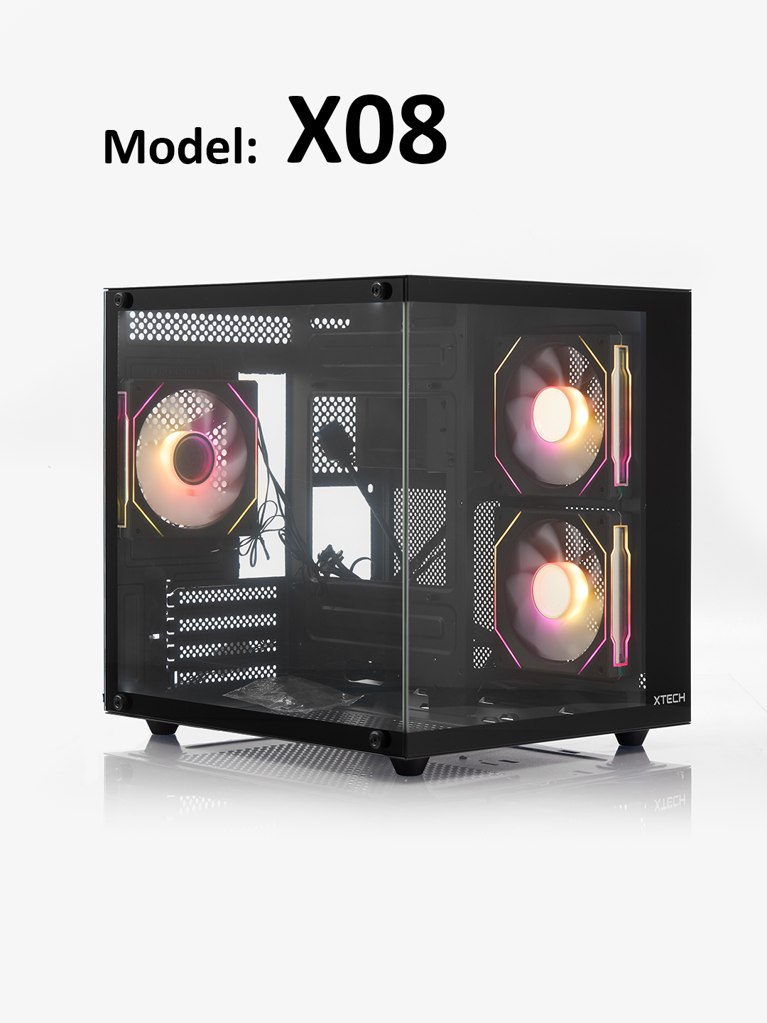 Игровой корпус ATX, 3-4 вентилятора, RGB-подсветка, алюминий, черный