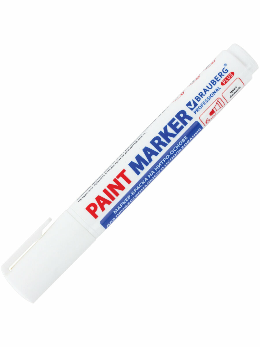 Маркер-краска лаковый paint marker по стеклу/бетону 6 мм, Белый, Нитро-основа, Brauberg Professional Plus Extra, 151450 — фото 1