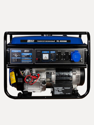 Изображение товара Генератор бензиновый RUCELF PE-9000B, ручной стартер, медь, 7,5 КВт, силовой разъем, (ручки + колеса)